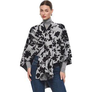 Women's Heather Gray Black Elegant Poncho Sweater Spring Fall Winter Shawl Wraps